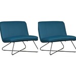 Set van 2 Blauwe leren landelijke fauteuils Joy - poot hout bruin - Toledo Leer Turquoise (blauw leer)