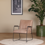 Leren fauteuil Glamour - Cognac vintage leer met zwart stalen frame
