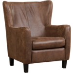 Olijfgroene leren landelijke kuipstoel Press Special - poot hout zwart - Vintage Leer Olive (olijfgroen leer)