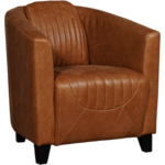Bruine leren landelijke oorfauteuil Hug - poot hout bruin - Vintage Leer Brown (bruin leer)