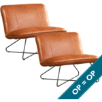 Cognac leren landelijke kuipstoel Press Special - poot hout zwart - Vintage Leer Cognac (cognac leer)