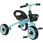AIYAPLAY driewieler, veilig en stabiel, in hoogte verstelbare stoel, bel en fietsmand, robuust metalen frame, 2-5 jaar, blauw | Aosom.nl