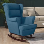 JODIE Toad fauteuil - Houten poten - Blauw fluweel - L 56 x D 63 x H 73 cm