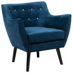 JODIE Toad fauteuil - Houten poten - Blauw fluweel - L 56 x D 63 x H 73 cm