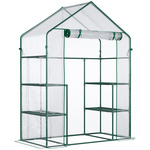 Outsunny foliekas kas met 6 planken inloop tuinhuisje kas tomaten kamerplantenhuis met oprolbare entree koude kozijn groen 141 x 72 x 191 cm