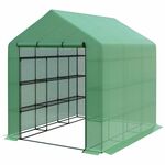 Outsunny foliekas, ruime inloopkas met 8 planken, ideale tomatenkas, stevige constructie, makkelijk te monteren, 214 x 143 x 195 cm, groen | Aosom.nl