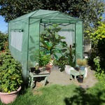 Foliekas met Bloemenrek Tomatenkas met PE-Roosterfolie Broeikas met 2 Oprolbare Deuren 198,5 x 98 x 215 cm Groen