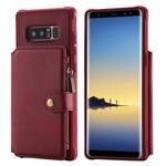 Voor Galaxy Note 8 Zipper Shockproof Beschermhoes met kaartsleuven & beugel & fotohouder & portemonneefunctie(rood)