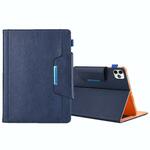 Voor iPad Pro 11 (2020) & (2018) Big Metal Button Business Tablet PC Beschermleerkoffer met beugel & kaartsleuf & fotohouder & portemonnee(blauw)