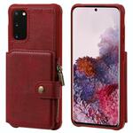Voor Galaxy S20 Zipper Shockproof Protective Case met Kaartslots & Beugel & Fotohouder & Wallet-functie (Rood)