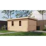 Lugarde Select Eibergen Blokhut met garagedeur 350x500 cm vuren blank- Plat dak- - Lugarde Select
