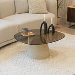 Sohome Organische Salontafel Jacky Glas en betonlook, 86 x 76cm - Beige