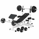 Universele Halterbank + 100 kg Halterset - Gripper Kunststof - Halterstang met gewichten - Gorilla Sports
