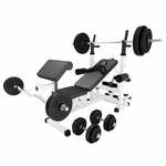 Universele Halterbank + 100 kg Halterset - Kunststof - Halterstang met gewichten - Gorilla Sports