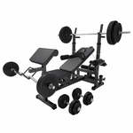 Universele Halterbank + 100 kg Halterset - Kunststof - Halterstang met gewichten - Fitnessbank - Gorilla Sports