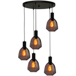Masterlight 5-lichts vide hanglamp - zwart - Porto met Nicolette red glazen 2712-05-05-50-5-13