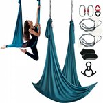 VEVOR Aerial Yoga hangmatset 10 x 2,8 m, groen Aerial Yoga Swing Air Flies, Indoor Aerial Yoga Hangmat Swing 1000 kg max. draagvermogen, inclusief yogasokken & stalen karabijnhaak & aluminium draaibare
