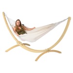 'Wood & Comfort' Pearl Tweepersoons Hangmatset - 180 kg - Wit / Ecru - Colombiaanse - Tropilex