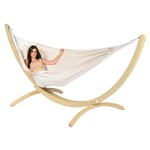 'Wood & Comfort' White Tweepersoons Hangmatset - 180 kg - Wit / Ecru - Colombiaanse - Tropilex