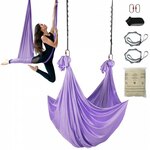 VEVOR Aerial Yoga hangmatset 5 x 2,8 m, blauw Aerial Yoga Swing Air Fly, Yoga Swing hangmatschommel 1000 kg max. draagvermogen, inclusief yogasokken en stalen karabijnhaak, anti-zwaartekrachtoefeningen