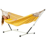 Eenpersoons hangmat met metalen standaard - 300x140cm - Groen - 120kg draagkracht- 100% katoen - binnen & buiten