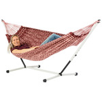 Eenpersoons hangmat met metalen standaard - 300x140cm - Blauw - 120kg draagkracht- 100% katoen - binnen & buiten