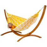 Eenpersoons hangmat met metalen standaard - 300x140cm - Groen - 120kg draagkracht- 100% katoen - binnen & buiten