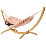 Eenpersoons hangmat met metalen standaard - 300x140cm - Paars - 120kg draagkracht- 100% katoen - binnen & buiten