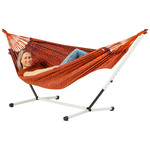 Eenpersoons hangmat met houten standaard - 300x140cm - Roze - 120kg draagkracht- 100% katoen - binnen & buiten