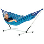 Eenpersoons hangmat met metalen standaard - 300x140cm - Groen - 120kg draagkracht- 100% katoen - binnen & buiten