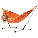 Eenpersoons hangmat met metalen standaard - 300x140cm - Blauw - 120kg draagkracht- 100% katoen - binnen & buiten