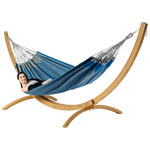 Eenpersoons hangmat met metalen standaard - 300x140cm - Grijs - 120kg draagkracht- 100% katoen - binnen & buiten