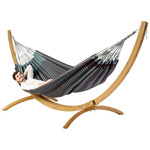 Eenpersoons hangmat met metalen standaard - 300x140cm - Rood - 120kg draagkracht- 100% katoen - binnen & buiten