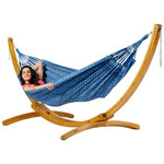 Eenpersoons hangmat met houten standaard - 300x140cm - Rood - 120kg draagkracht- 100% katoen - binnen & buiten