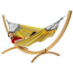 Eenpersoons hangmat met metalen standaard - 300x140cm - Zwart - 120kg draagkracht- 100% katoen - binnen & buiten