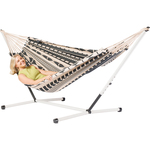 Tweepersoons hangmat met houten standaard - 350x160cm -Wit - 160kg draagkracht- 100% katoen - binnen & buiten