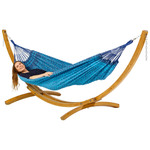 Tweepersoons hangmat met metalen standaard - 350x160cm - Regenboog - 160kg draagkracht- 100% katoen - binnen & buiten