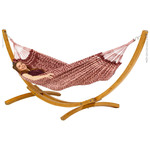 Tweepersoons hangmat met houten standaard - 350x160cm -Regenboog - 160kg draagkracht- 100% katoen - binnen & buiten
