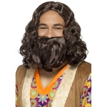Bruine jezus pruik met baard
