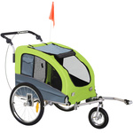 Hondenfietskar - Fietskar -Hondenaanhanger - Buggyfunctie -Geveerd en geremd - Groen/Grijs - 130 x 90 x 110