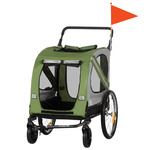 Hondenfietskar - Fietskar -Hondenaanhanger - Buggyfunctie -Geveerd en geremd - Groen/Grijs - 130 x 90 x 110