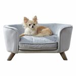 PawHut huisdierbank met mat, hondenbed, hondenmat, hondenbank met opbergruimte, natuurlijk hout + pluche, lichtblauw, 76 x 45 x 41,5 cm
