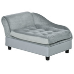 PawHut huisdierbank met mat, hondenbed, hondenmat, hondenbank met opbergruimte, natuurlijk hout + pluche, lichtgrijs, 76 x 45 x 41,5 cm | Aosom.nl