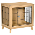 PawHut houten hondenkooi, verhoogd design, multifunctioneel met tafelblad, geschikt voor middelgrote en grote honden, natuurlijk hout | Aosom.nl