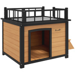 PawHut hondenhok met dakterras, weerbestendig, stevig hout, ruime 121x77x78 cm, eenvoudig te reinigen, zwart/geel | Aosom.nl
