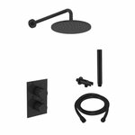 Inbouw Regendouche Set BWS Plafonduitloop Ronde Hoofddouche 20 cm Mat Zwart