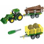 Theo Klein John Deere tractor met hout- en hooiwagen