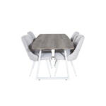IncaNABL eethoek eetkamertafel uitschuifbare tafel lengte cm 160 / 200 el hout decor en 4 Leone 2.0 eetkamerstal grijs,