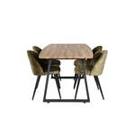 IncaNABL eethoek eetkamertafel uitschuifbare tafel lengte cm 160 / 200 el hout decor en 4 Gemma eetkamerstal zwart.