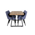 IncaNABL eethoek eetkamertafel uitschuifbare tafel lengte cm 160 / 200 el hout decor en 4 Muce eetkamerstal velours